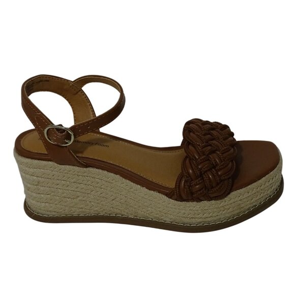 Time And Tru Brown Braided Wedge Espadrille Platform Sandals Women Size 6 - Picture 1 of 8